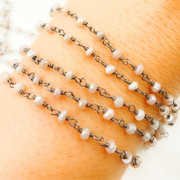 Coated Siloni Peach Moonstone 925 Sterling Silver Wire Chain. CMS64